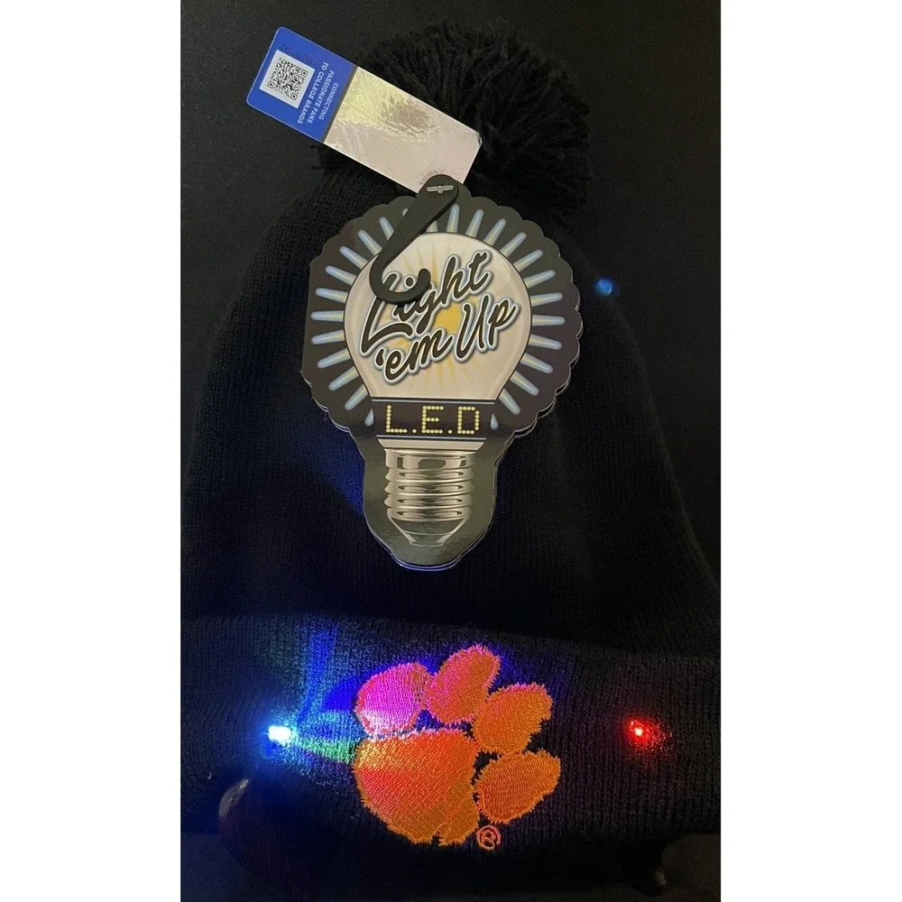 NCAA CLEMSON TIGERS BEANIE STOCKING CAP‎ LIGHT'EM UP LED BLACK ACRYLIC NWT